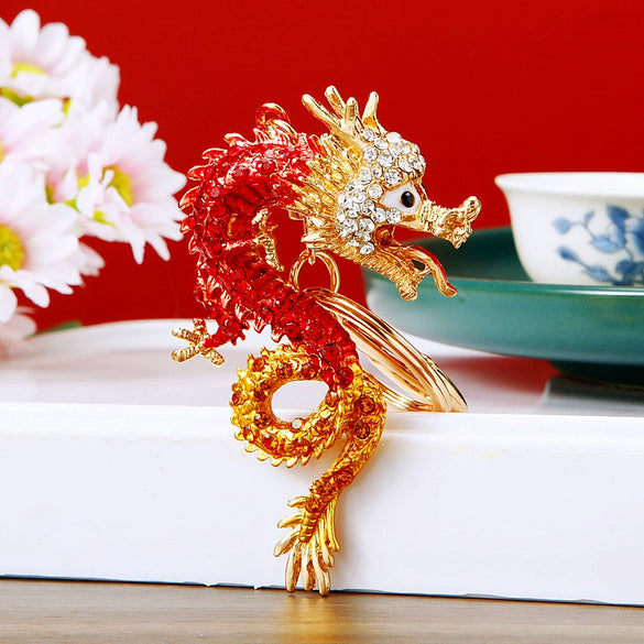 Zinc Alloy Rhinestone Zodiac Dragon Keychain For Women's Bag Pendant