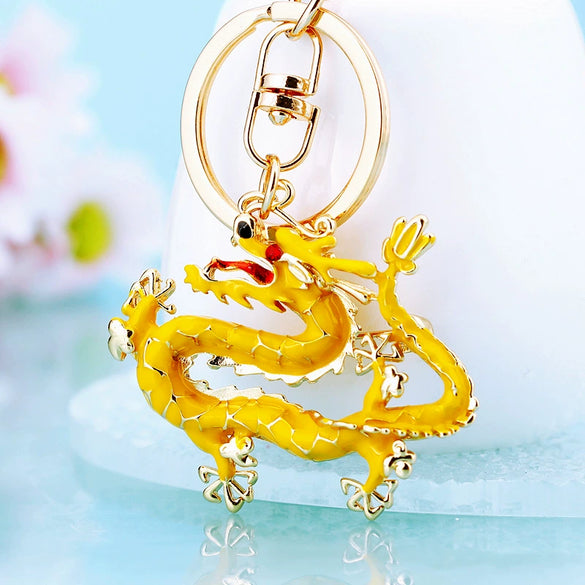Zinc Alloy Rhinestone Zodiac Dragon Keychain For Women's Bag Pendant