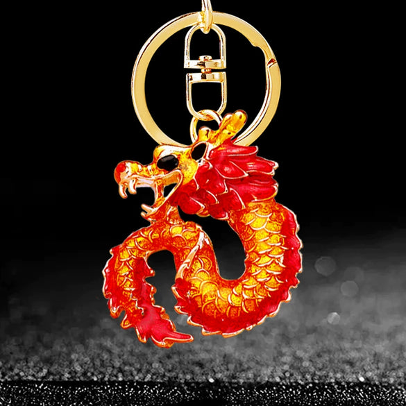 Zinc Alloy Rhinestone Zodiac Dragon Keychain For Women's Bag Pendant