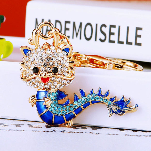 Zinc Alloy Rhinestone Zodiac Dragon Keychain For Women's Bag Pendant
