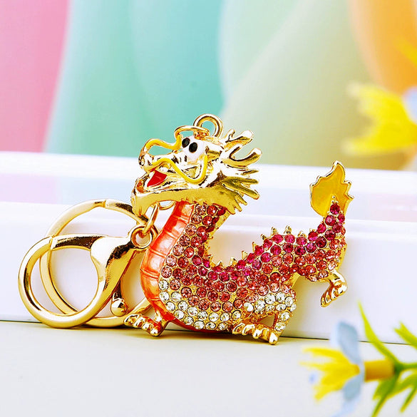 Zinc Alloy Rhinestone Zodiac Dragon Keychain For Women's Bag Pendant