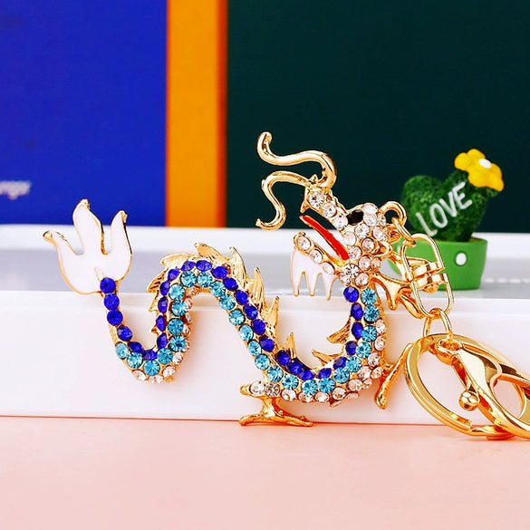 Zinc Alloy Rhinestone Zodiac Dragon Keychain For Women's Bag Pendant
