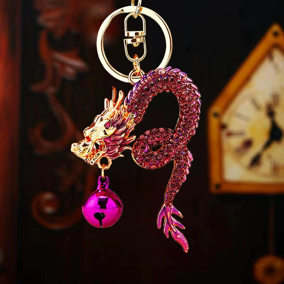Zinc Alloy Rhinestone Zodiac Dragon Keychain For Women's Bag Pendant