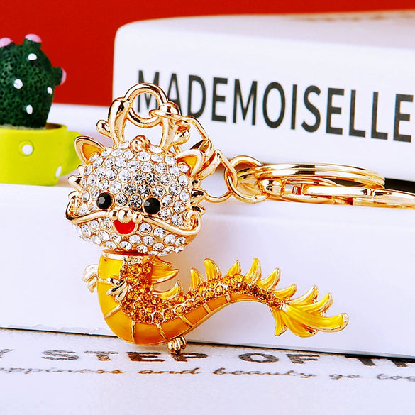 Zinc Alloy Rhinestone Zodiac Dragon Keychain For Women's Bag Pendant