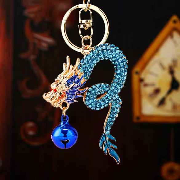 Zinc Alloy Rhinestone Zodiac Dragon Keychain For Women's Bag Pendant