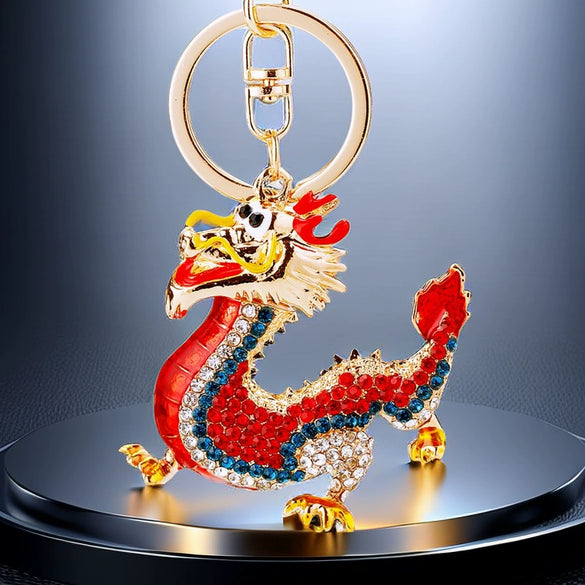 Zinc Alloy Rhinestone Zodiac Dragon Keychain For Women's Bag Pendant