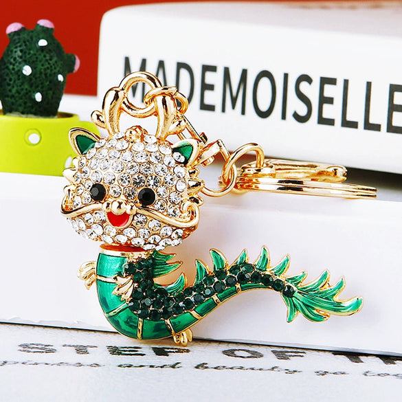 Zinc Alloy Rhinestone Zodiac Dragon Keychain For Women's Bag Pendant