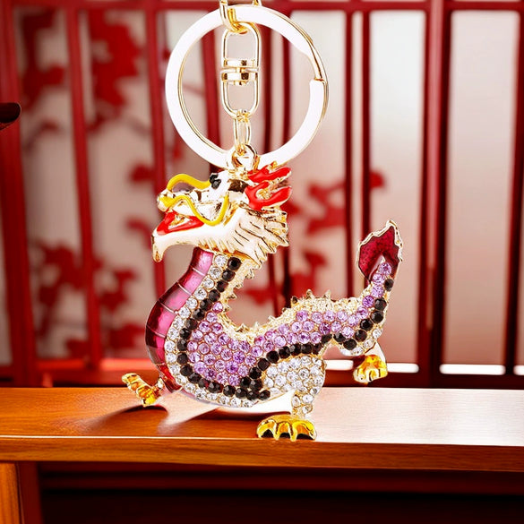 Zinc Alloy Rhinestone Zodiac Dragon Keychain For Women's Bag Pendant
