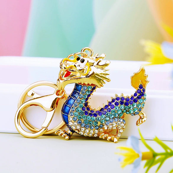 Zinc Alloy Rhinestone Zodiac Dragon Keychain For Women's Bag Pendant