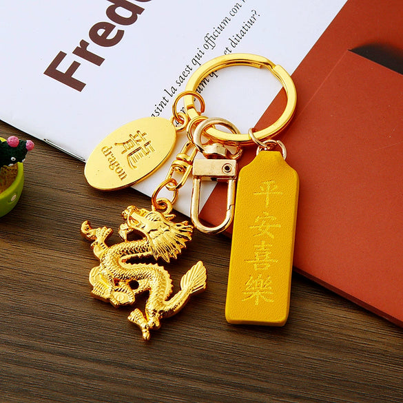 Zinc Alloy Rhinestone Zodiac Dragon Keychain For Women's Bag Pendant