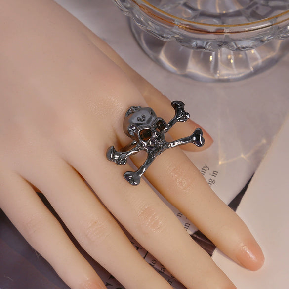 Zinc Alloy Skull Ring Electroplated Punk Style Unisex