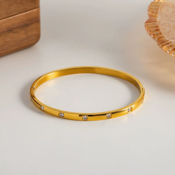 Zircon Bracelet Stainless Steel 18K Gold Inlaid Electroplating White Round
