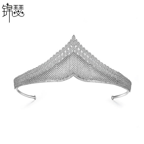 Zircon Bridal Crown Headband Copper Wedding Hair Accessory With Elegant Sparkling Design