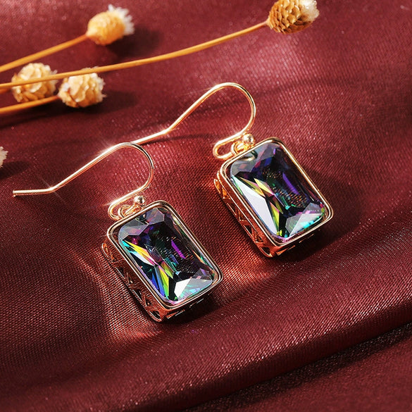 Zircon Earrings Copper Geometric Style