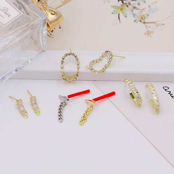 Zircon Earrings 925 Silver Needle Handmade Electroplated Metal Accessories