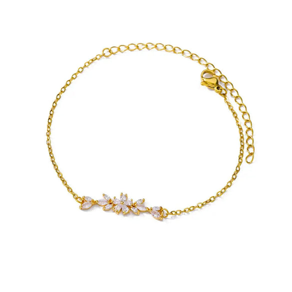 Zircon Flower Leaf Bracelet Geometric Simple Electroplating Style For Couple And Women