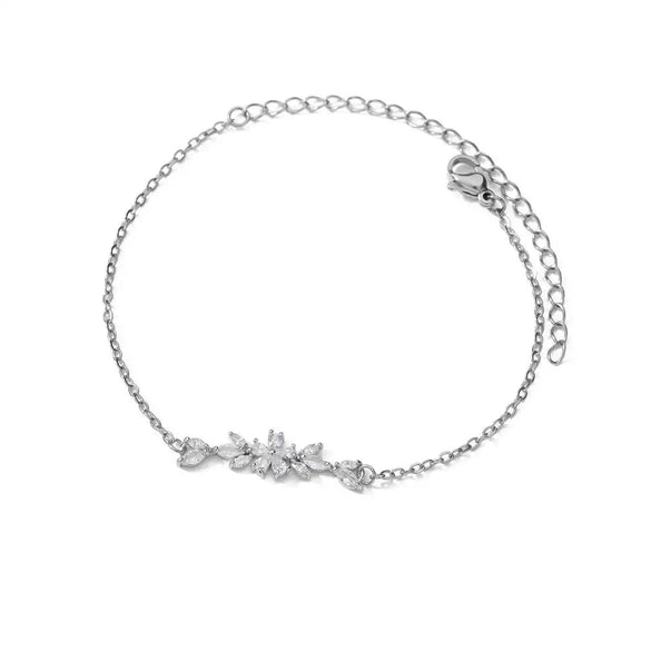 Zircon Flower Leaf Bracelet Geometric Simple Electroplating Style For Couple And Women