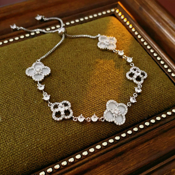 Zircon Flower Rhombus Adjustable Bracelet French Retro Light Luxury Highend Temperament Bracelet