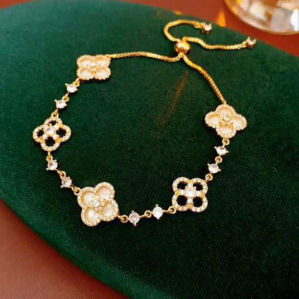 Zircon Flower Rhombus Adjustable Bracelet French Retro Light Luxury Highend Temperament Bracelet