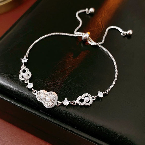 Zircon Flower Rhombus Hollow Handmade Adjustable Light Luxury All Match Elegant Women's Bracelet