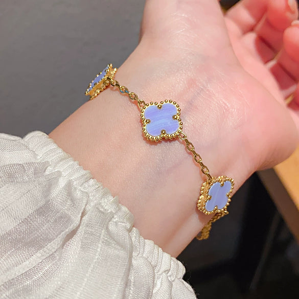 Zircon Flower Rhombus Hollow Handmade Adjustable Light Luxury All Match Elegant Women's Bracelet