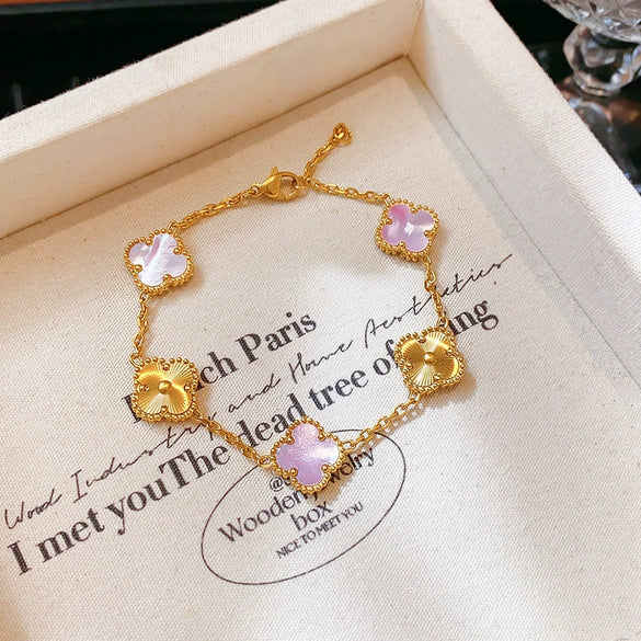 Zircon Flower Rhombus Hollow Handmade Adjustable Light Luxury All Match Elegant Women's Bracelet