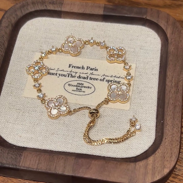 Zircon Flower Rhombus Hollow Handmade Adjustable Light Luxury All Match Elegant Women's Bracelet