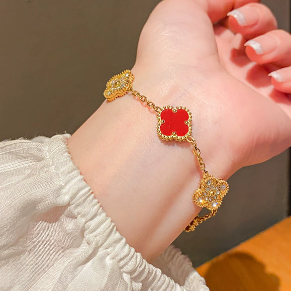 Zircon Flower Rhombus Hollow Handmade Adjustable Light Luxury All Match Elegant Women's Bracelet