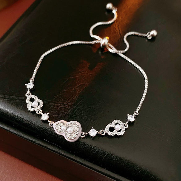 Zircon Flower Rhombus Hollow Handmade Adjustable Light Luxury All Match Elegant Women's Bracelet