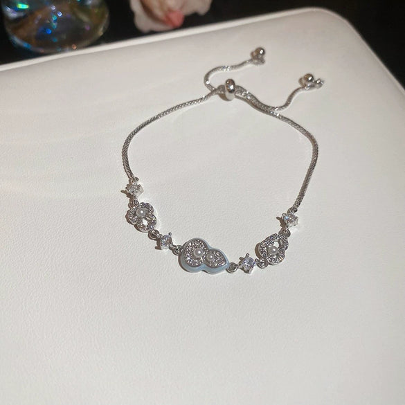 Zircon Flower Rhombus Hollow Handmade Adjustable Light Luxury All Match Elegant Women's Bracelet