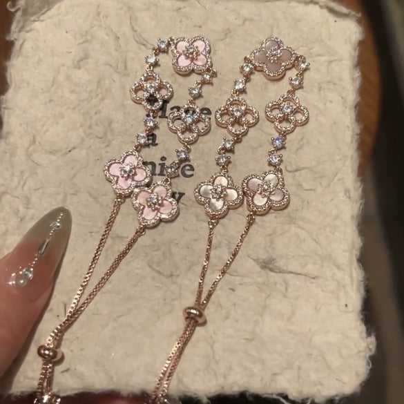 Zircon Flower Rhombus Hollow Handmade Adjustable Light Luxury All Match Elegant Women's Bracelet