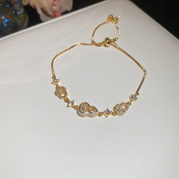 Zircon Flower Rhombus Hollow Handmade Adjustable Light Luxury All Match Elegant Women's Bracelet