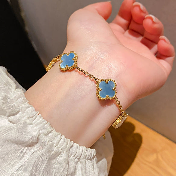 Zircon Flower Rhombus Hollow Handmade Adjustable Light Luxury All Match Elegant Women's Bracelet