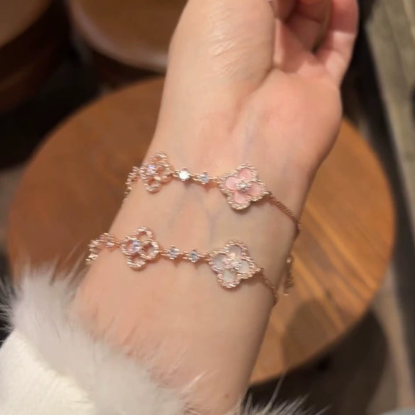 Zircon Flower Rhombus Hollow Handmade Adjustable Light Luxury All Match Elegant Women's Bracelet