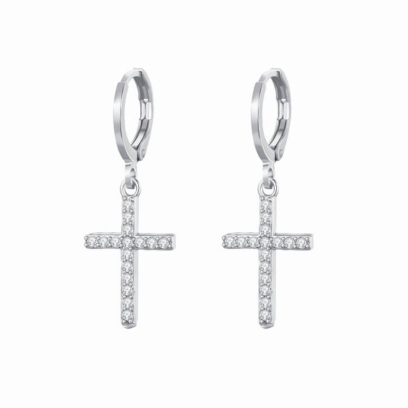 Zircon Heart Cross Earring Diamond Encrusted