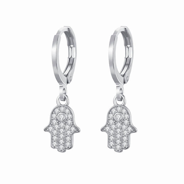 Zircon Heart Cross Earring Diamond Encrusted