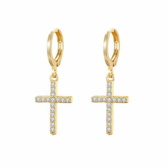 Zircon Heart Cross Earring Diamond Encrusted