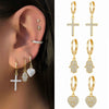 Zircon Heart Cross Earring Diamond Encrusted