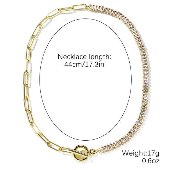 Zircon Necklace Mixed Gem Inlay Electroplating Ochain Geometric Rhombus Simple Style For Women