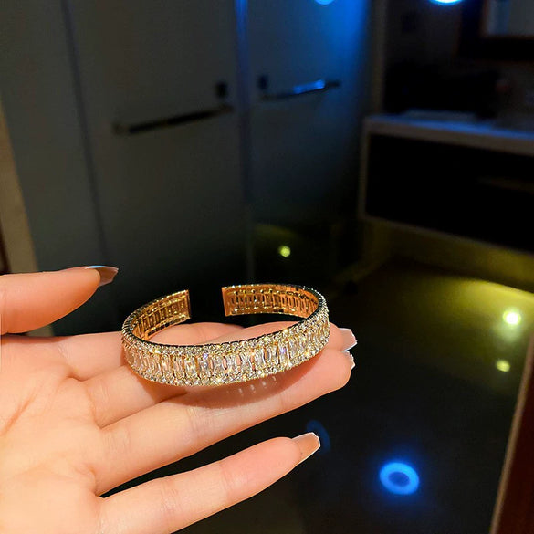 Zircon Open Bracelet Copper Material Simple Geometric Trendy Retro Elegant Fashion Design