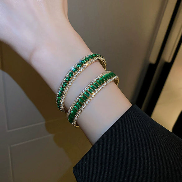 Zircon Open Bracelet Copper Material Simple Geometric Trendy Retro Elegant Fashion Design