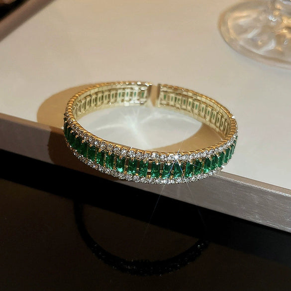 Zircon Open Bracelet Copper Material Simple Geometric Trendy Retro Elegant Fashion Design