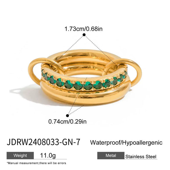 Zircon Ring Stainless Steel Nonfading Geometric Style Electroplated Jewelry For Women