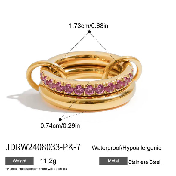 Zircon Ring Stainless Steel Nonfading Geometric Style Electroplated Jewelry For Women
