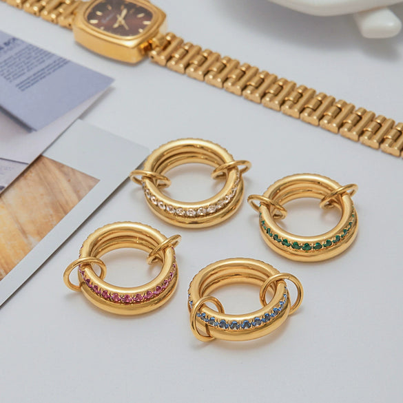 Zircon Ring Stainless Steel Nonfading Geometric Style Electroplated Jewelry For Women