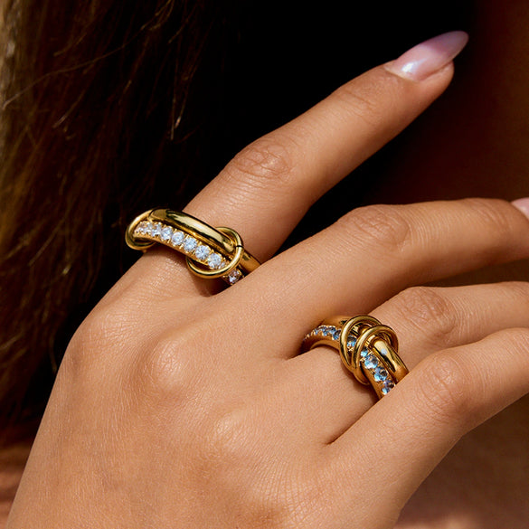 Zircon Ring Stainless Steel Nonfading Geometric Style Electroplated Jewelry For Women