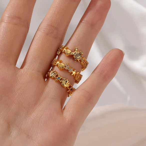 Zircon Shellshaped Open Ring Geometric Style