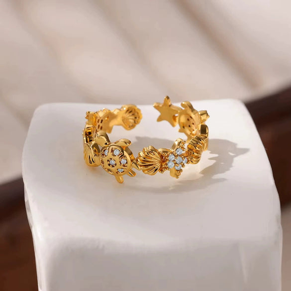 Zircon Shellshaped Open Ring Geometric Style