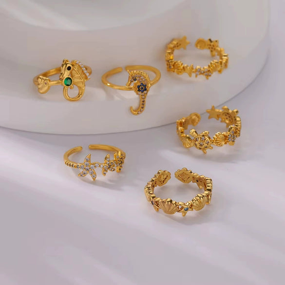 Zircon Shellshaped Open Ring Geometric Style