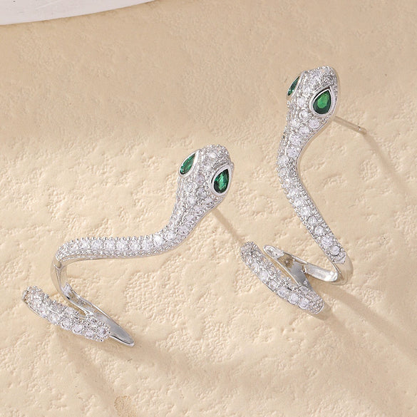 Zircon Snake Earrings For Women Luxury Elegant Animal Pattern